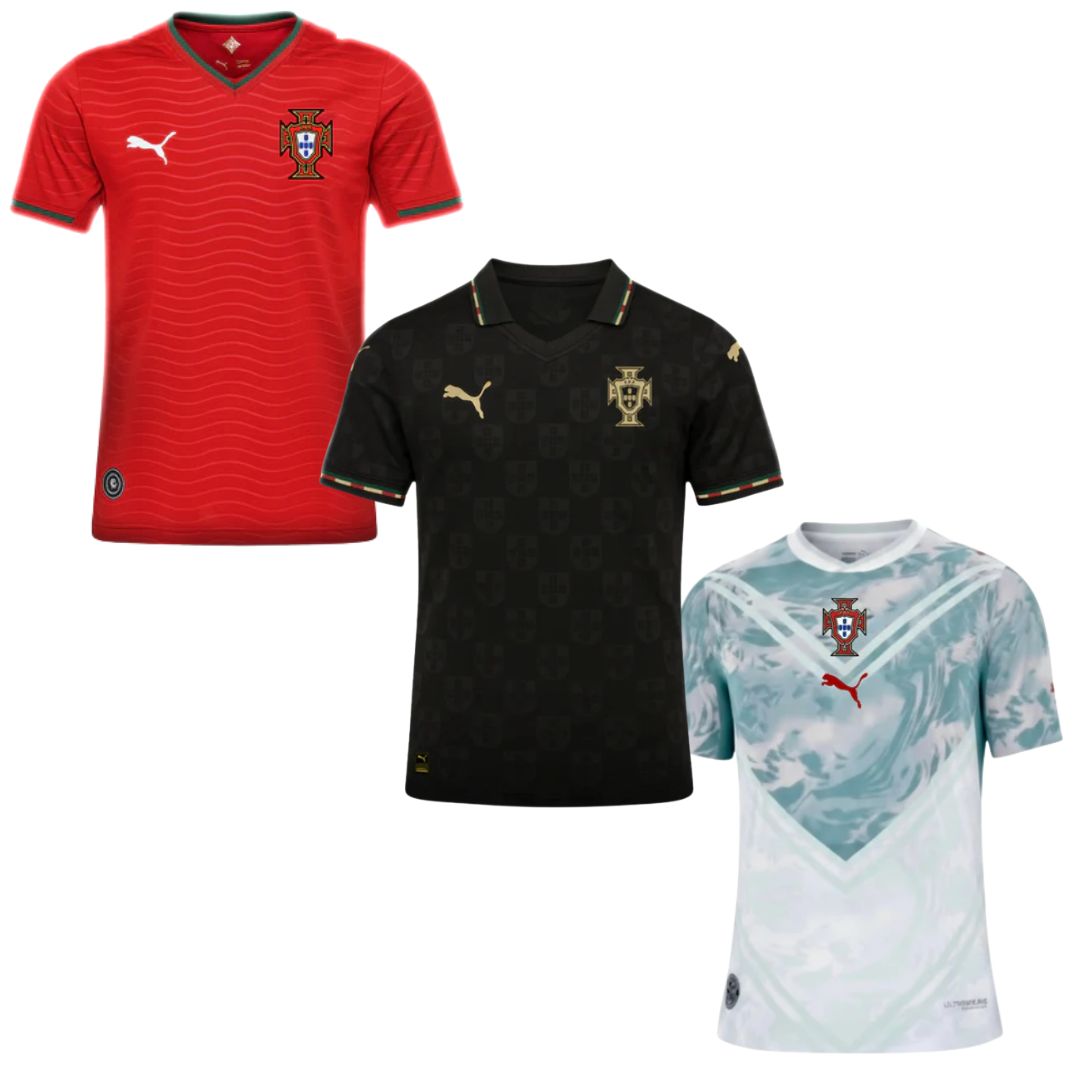 Portugal Fan Jersey Home, Away e Black Panther 2026/27 - Kit 3 Fan Jersey