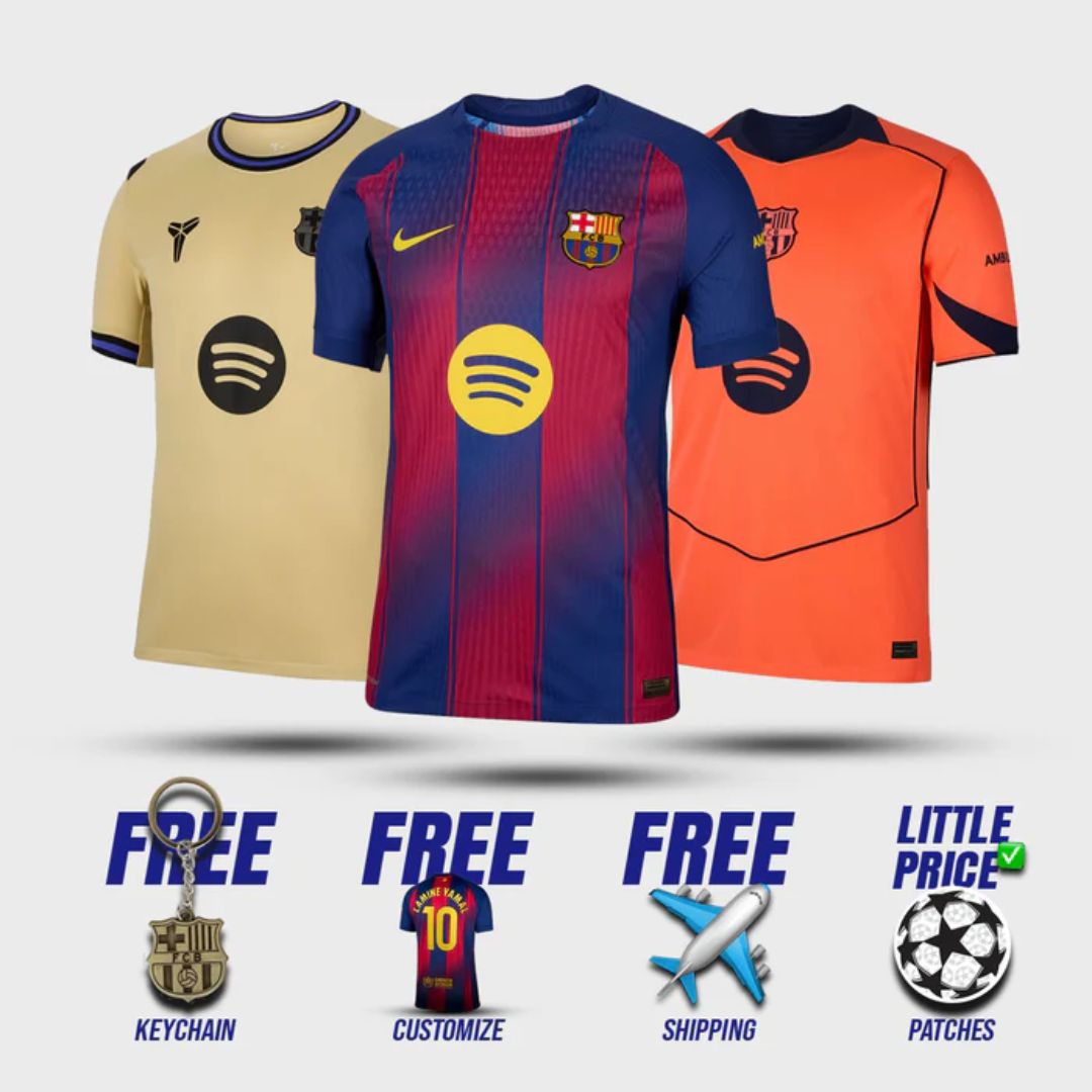 Kit 3 Fan Jerseys Barcelona Home, Away e Third 2025/26