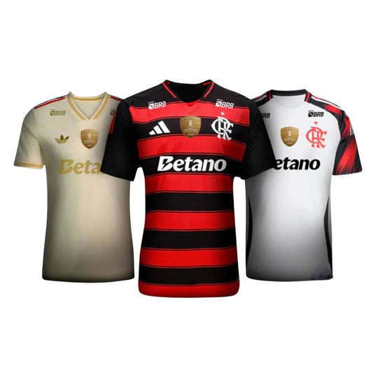 Combo 3 Mantos do Flamengo 2025 - Fan Version Sponsor Betano + patchs Campeao